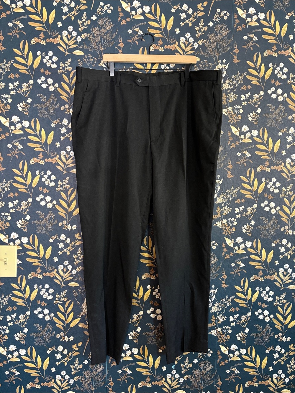 Pronto Uomo Platinum 100% Wool Black Flat-Front Dress Pants Size 44X32